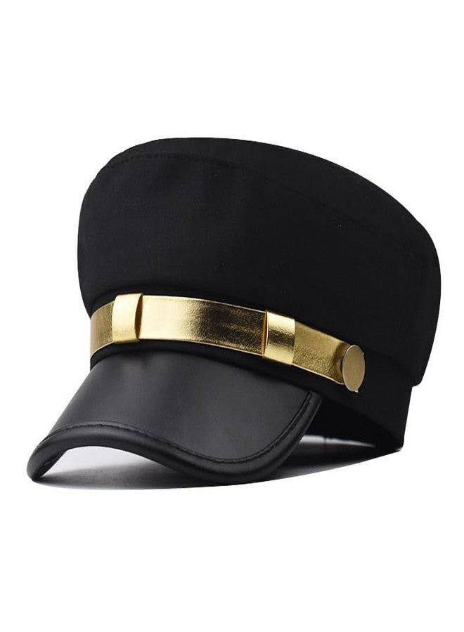 ASTOC Classic Chauffeur Hat for Men Women Unisex Captain Sailor Hat Newsboy Cap Costume Hats (Black-Gold, One Size) - Image 1